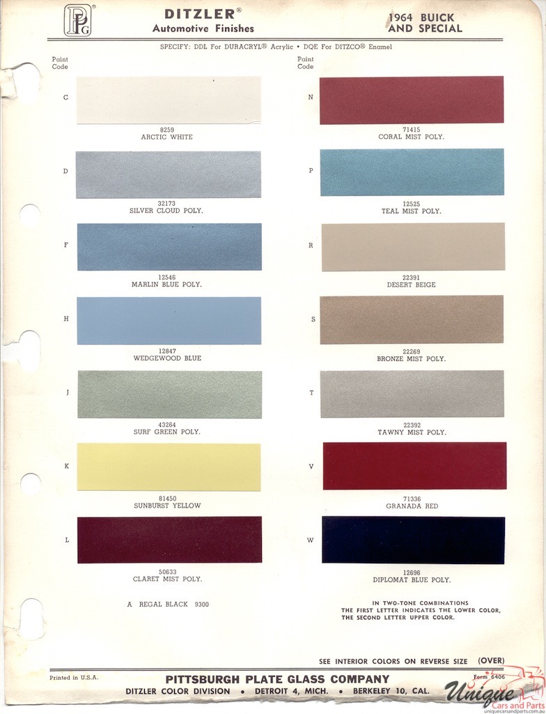 1964 Buick Paint Charts PPG 1